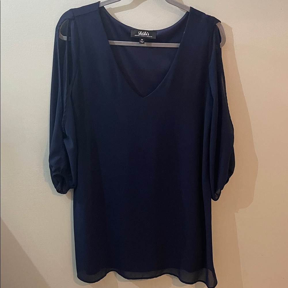 Lulus navy cold shoulder v neck dress medium